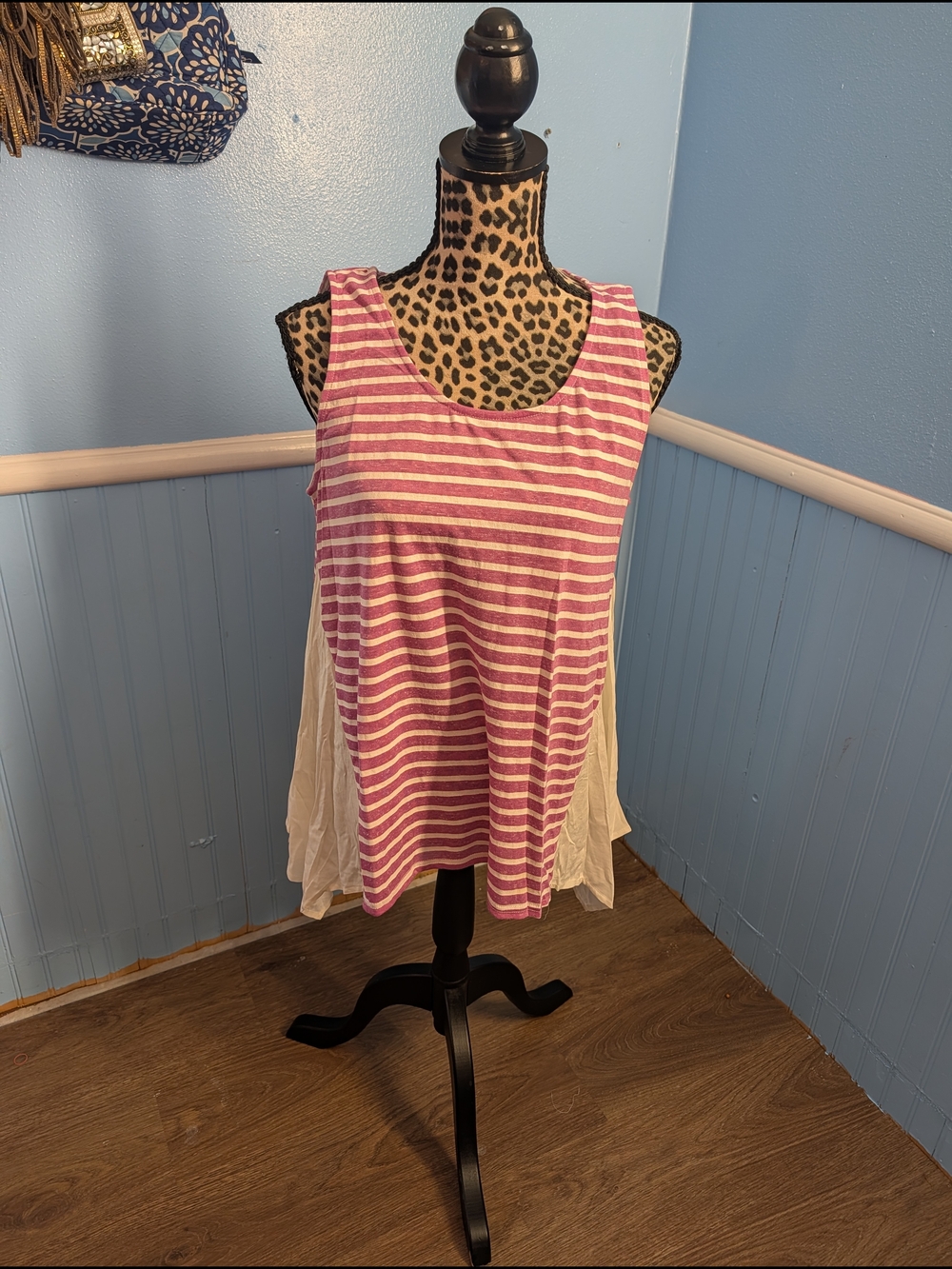 Brand New-Umgee Pink & White Striped Sleeveless Tank with Flowy Side Panels